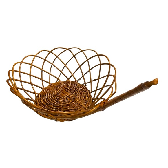 VINTAGE! Boho Natural Woven Round Wicker Fruit Basket With Handle Yugoslavia - Picture 5 of 12